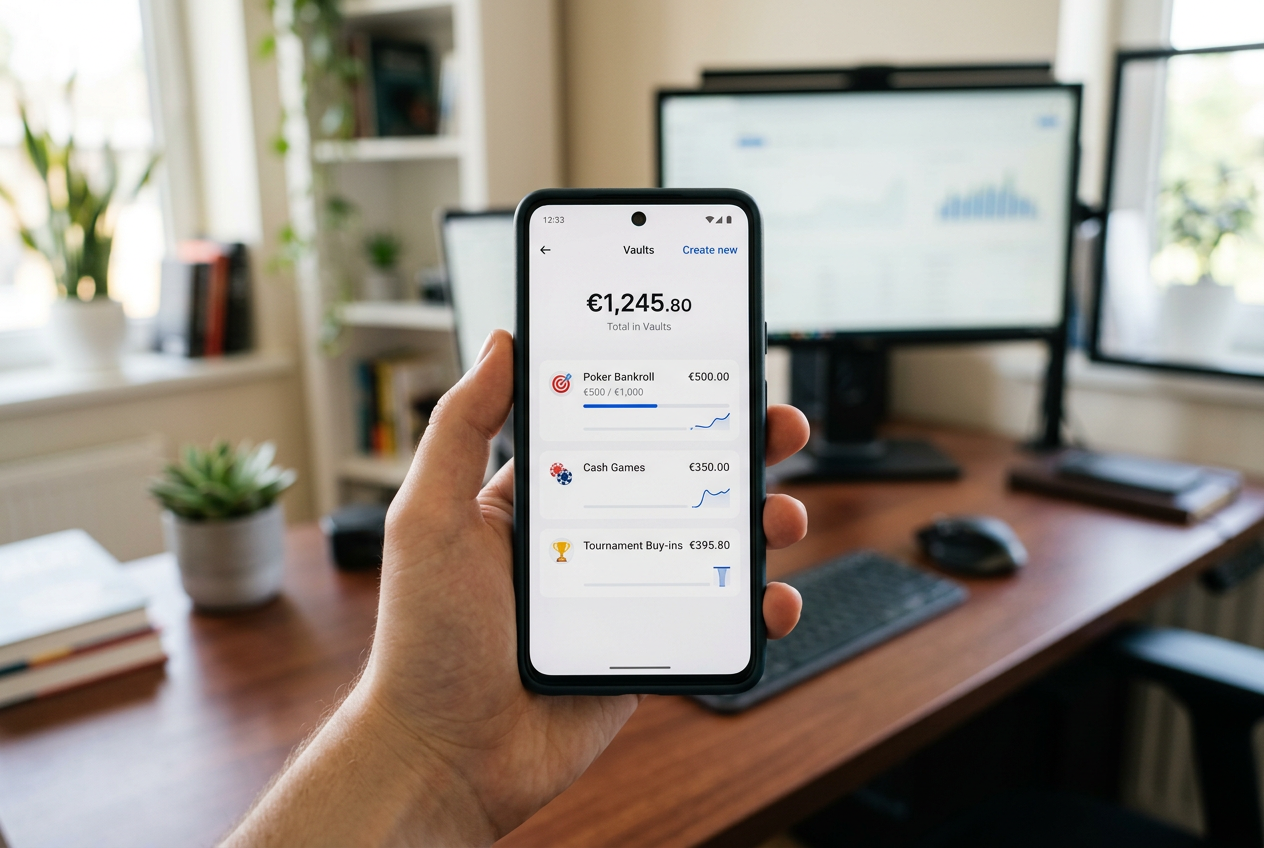 Smartfon z aplikacją Revolut pokazujący subkonto walutowe EUR do gry w kasynie
